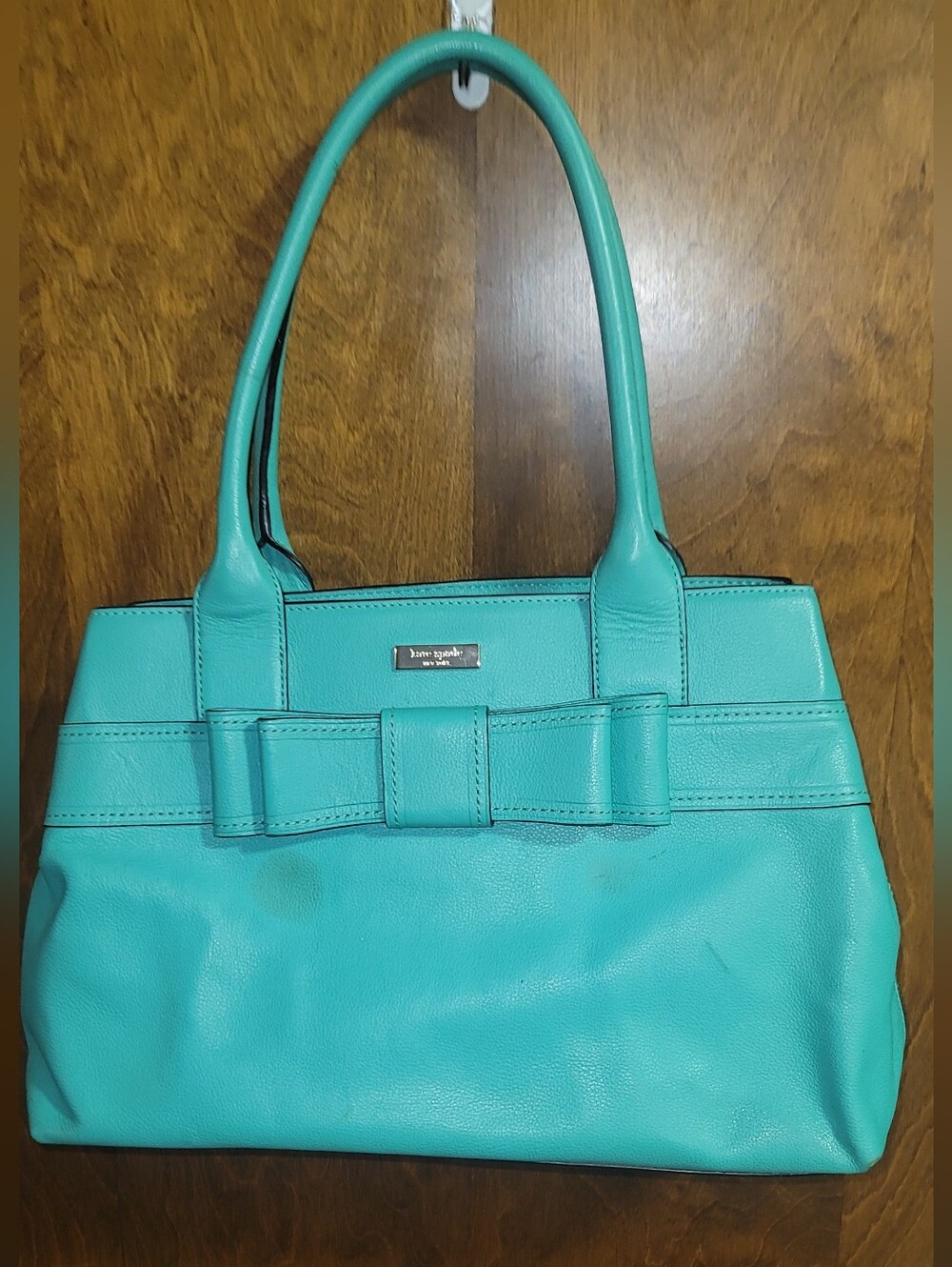 kate spade Turquoise Bow-Front Leather Shoulder REHAB BAG